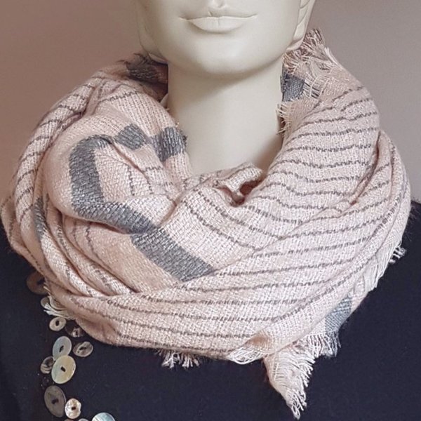 Damen Winter-Tuch - Streifen rosa grau