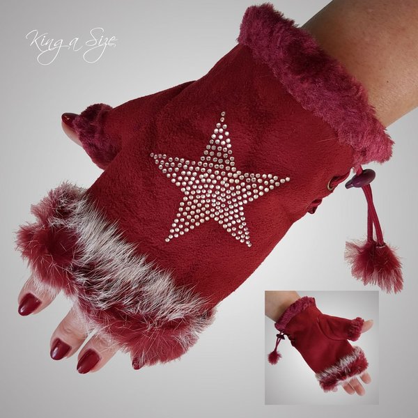 Winter Armstulpen Handschuhe Stern - rot