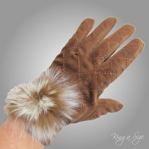 Handschuhe Fingerhandschuhe Samt - Camel L