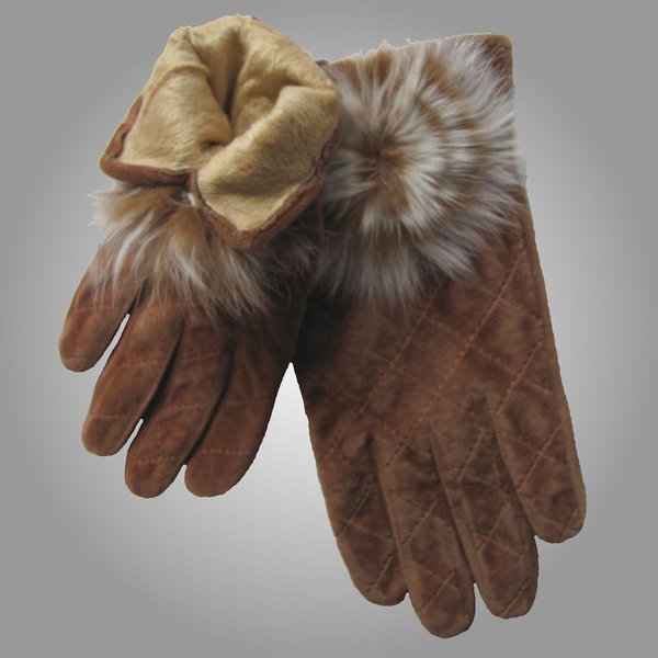 Handschuhe Fingerhandschuhe Samt Camel L