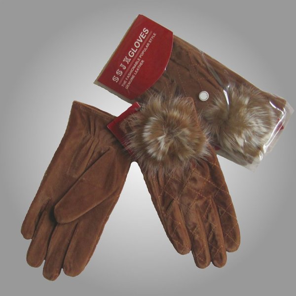 Handschuhe Fingerhandschuhe Samt Camel L