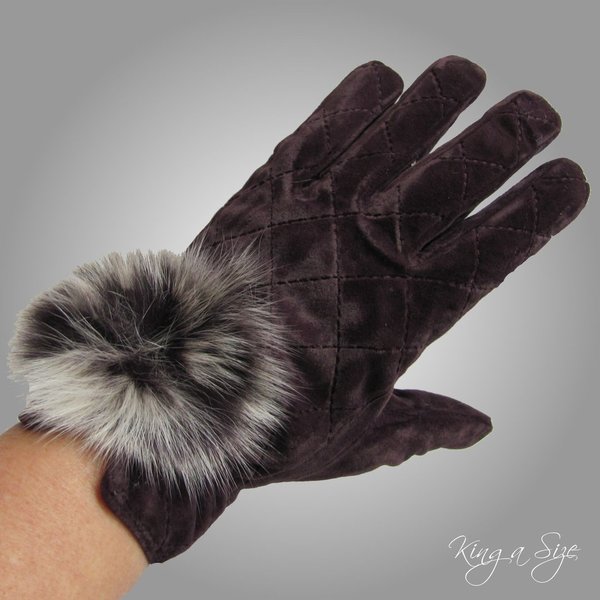 Handschuhe Fingerhandschuhe Samt - Purpur L