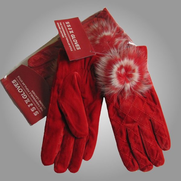 Handschuhe Fingerhandschuhe Samt Rot XXL