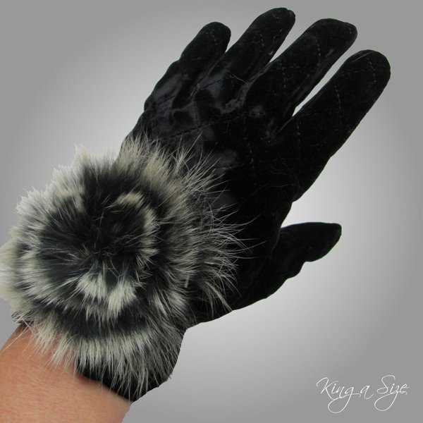 Handschuhe Fingerhandschuhe Samt schwarz XXL