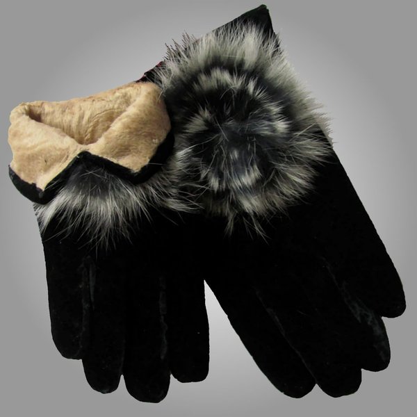 Handschuhe Fingerhandschuhe Samt - schwarz 2XL