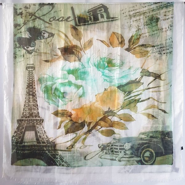 Leichte Sommer Schal Blumen PARIS Print Grün