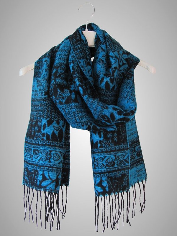 Damen Winter Schal Floral Print blau schwarz