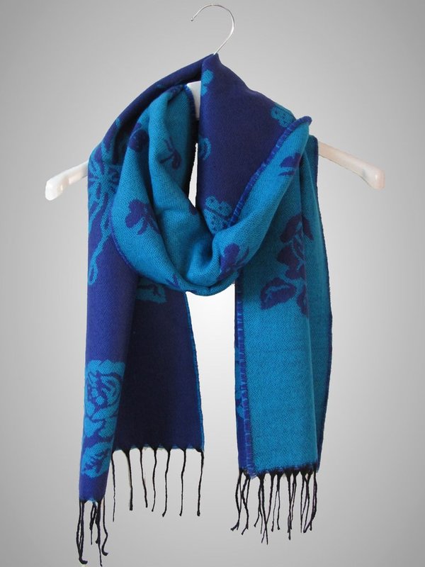 Damen Winter Schal Floral Print blau hellblau