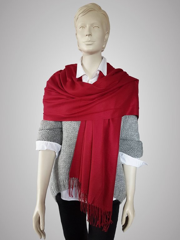 Winter Schal für Damen Herren mit Fransen rot