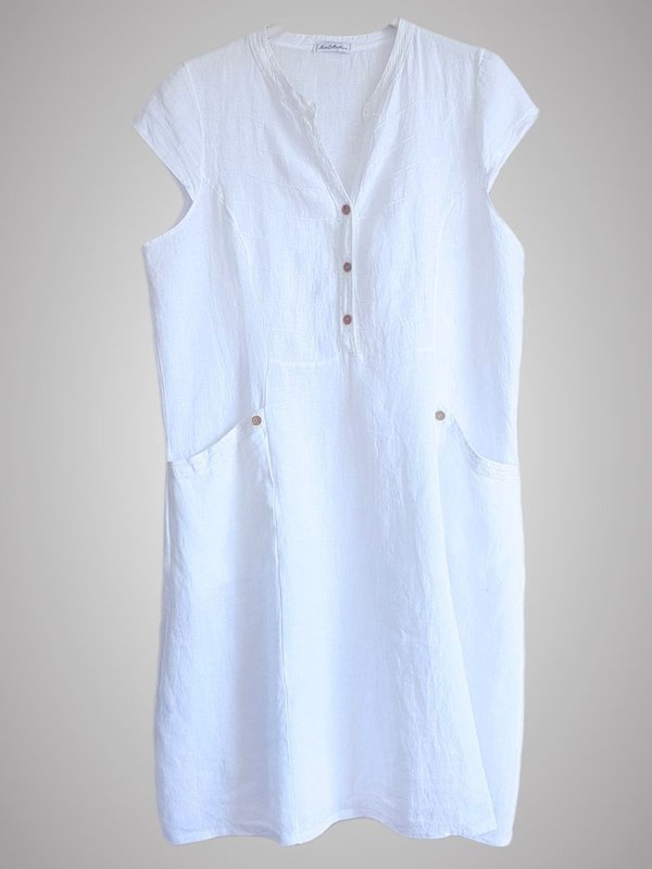 ITALY Kleid Leinenkleid mit Pailletten Gr.46 weiß