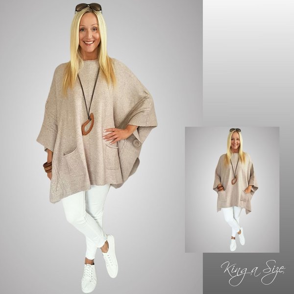 ITALY Strick Poncho Pullover Oversize Natur