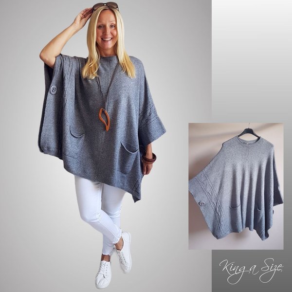 ITALY Strick Poncho Pullover Oversize grau