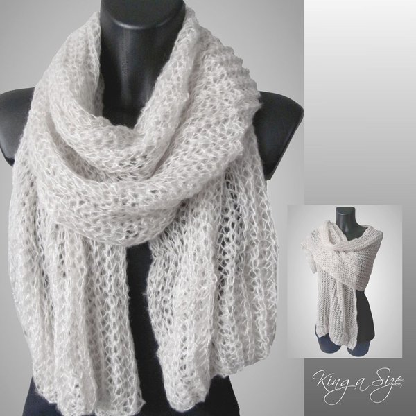 Winter Strick Schal mit Ajour - weiß