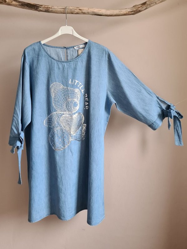 Kleid Jeanskleid mit Teddybär Print blau Gr.46-48