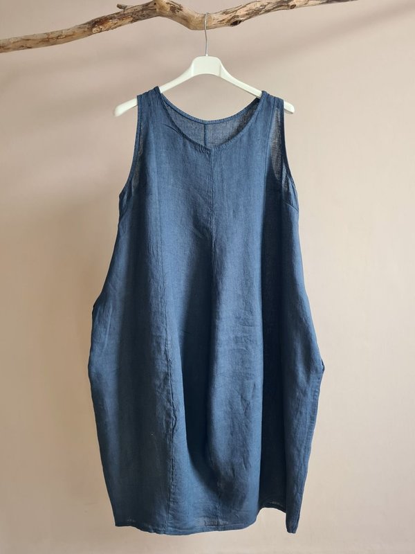 ITALY Kleid LEINEN plus size Gr.40 dunkelblau