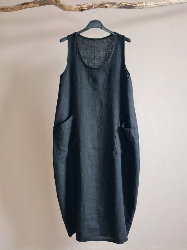 ITALY Kleid LEINEN Sommerkleid Gr.38 schwarz