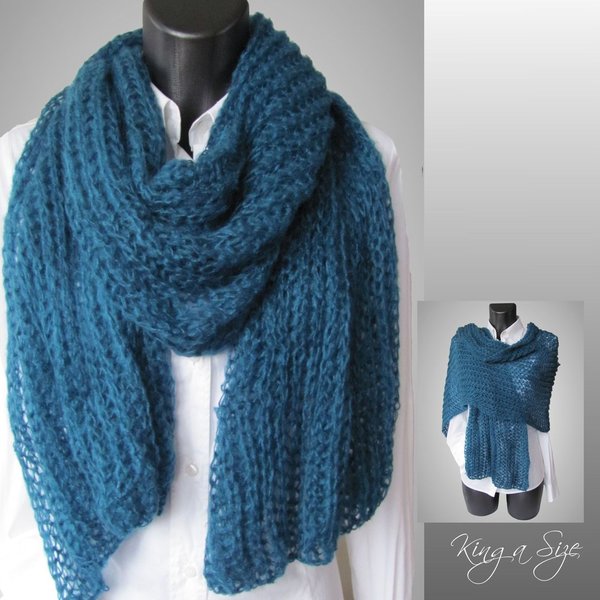 Winter Strick Schal mit Ajour - blau