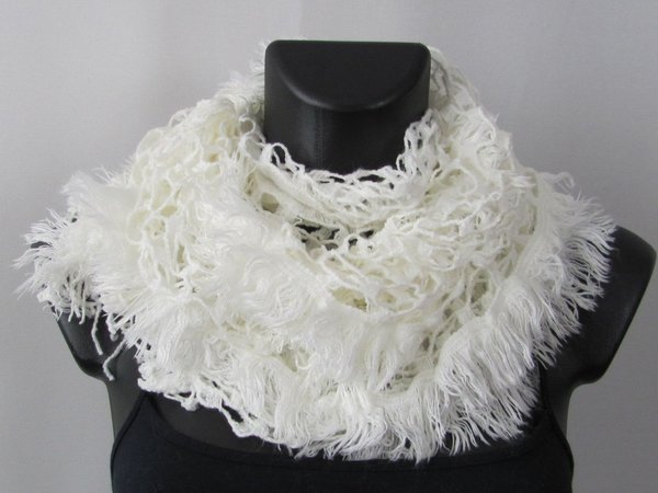 Winter Schal Strickschal flauschige Ajour - woll-weiß