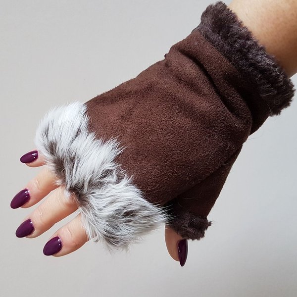 Winter Armstulpen Handschuhe - braun